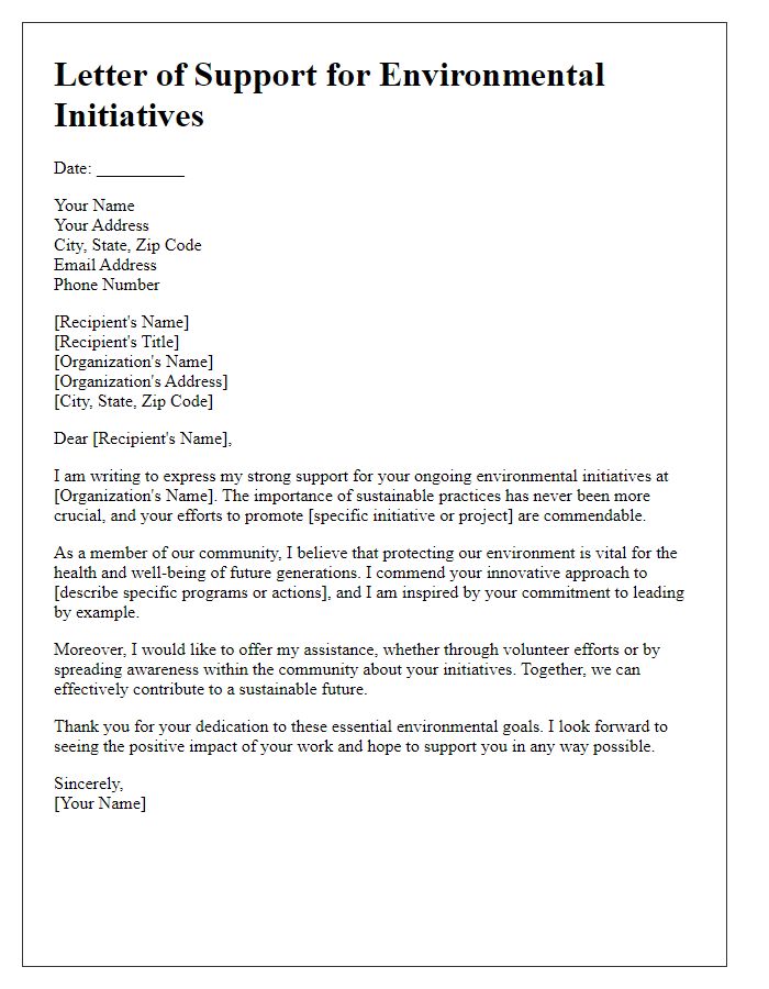 Letter template of support for environmental initiatives