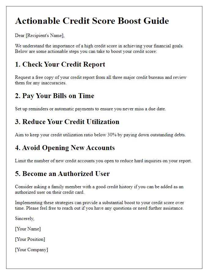 Letter template of actionable credit score boost guide