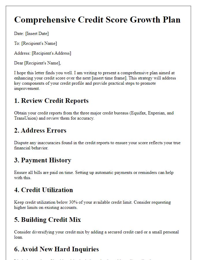 Letter template of comprehensive credit score growth plan