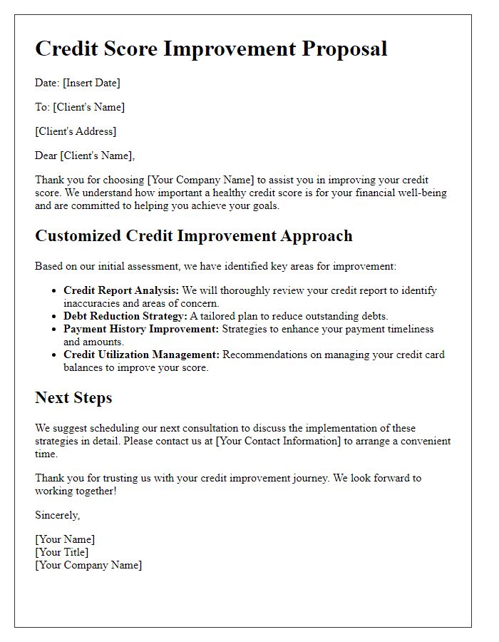 Letter template of customized credit score improvement approach