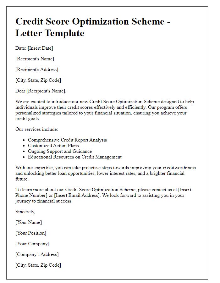 Letter template of effective credit score optimization scheme