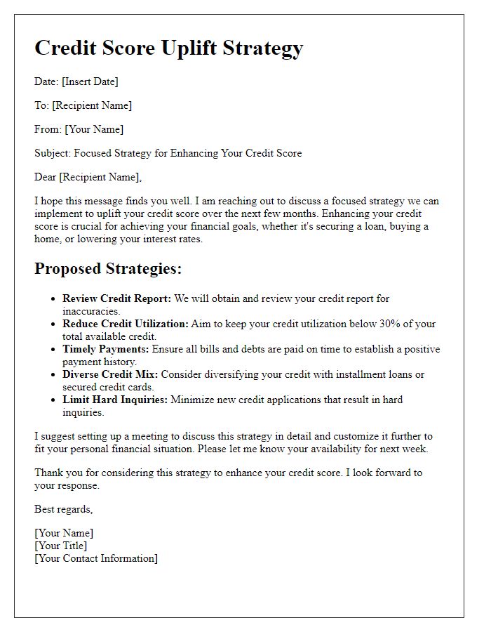 Letter template of focused credit score uplift strategy