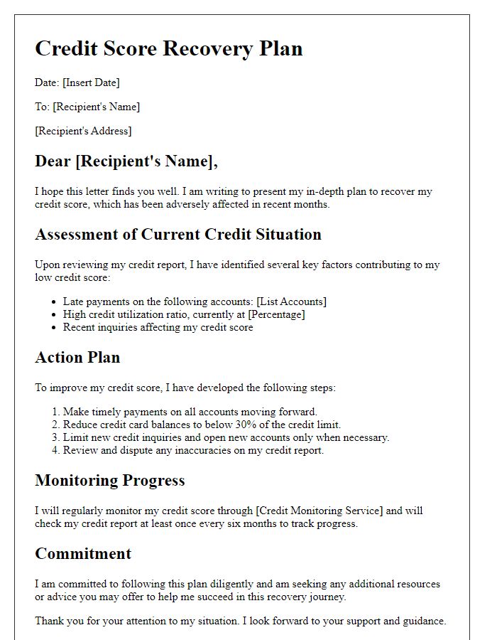 Letter template of in-depth credit score recovery plan