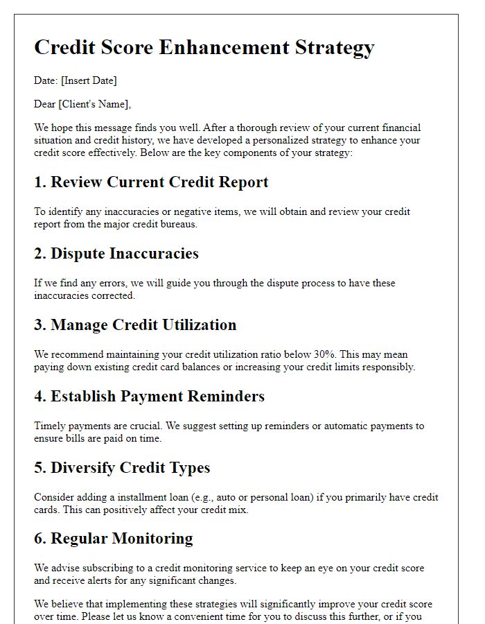 Letter template of personalized credit score enhancement strategy