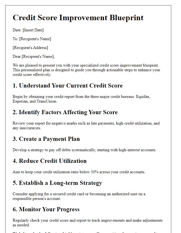 Letter template of specialized credit score improvement blueprint