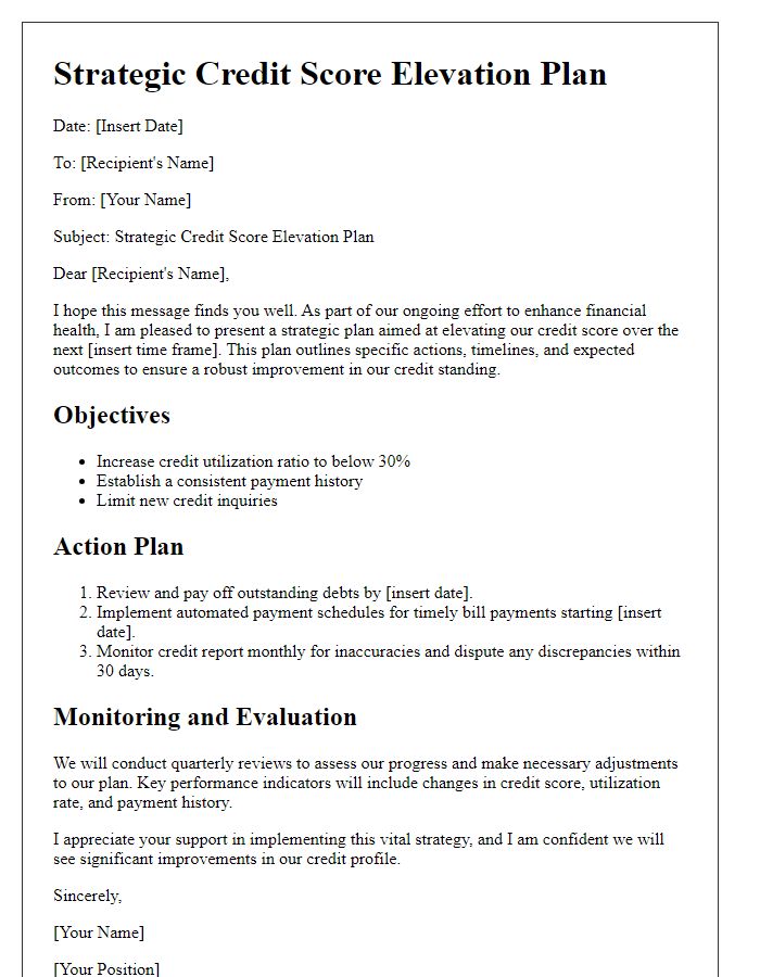 Letter template of strategic credit score elevation plan