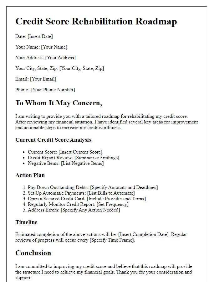 Letter template of tailored credit score rehabilitation roadmap