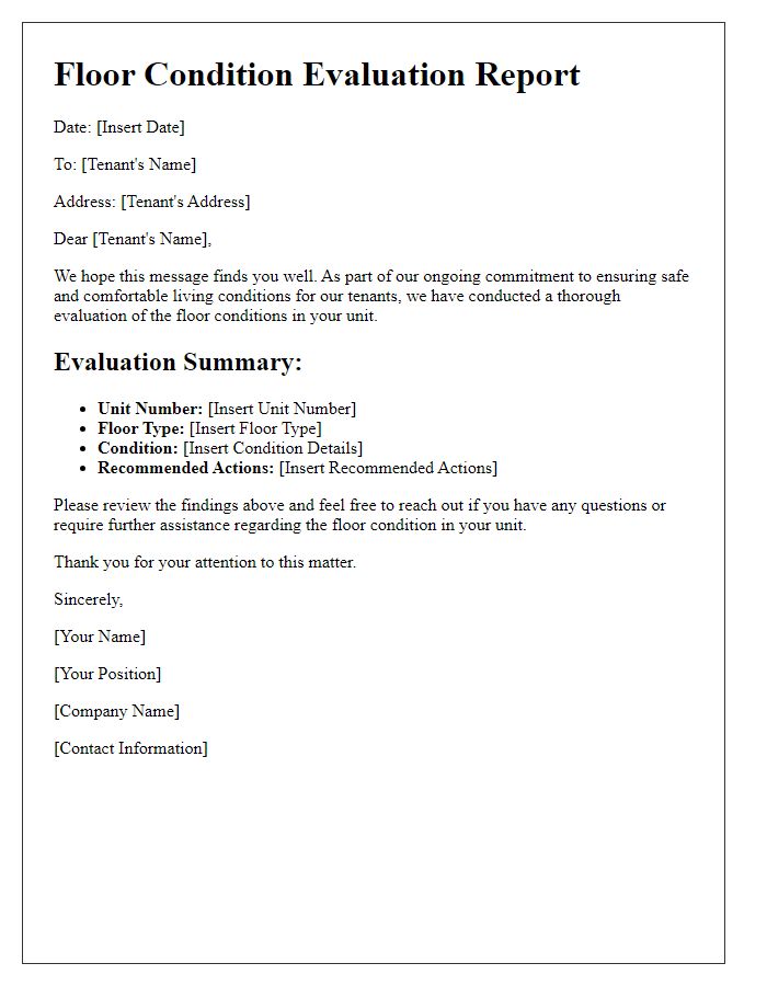 Letter template of Floor Condition Evaluation for Tenants