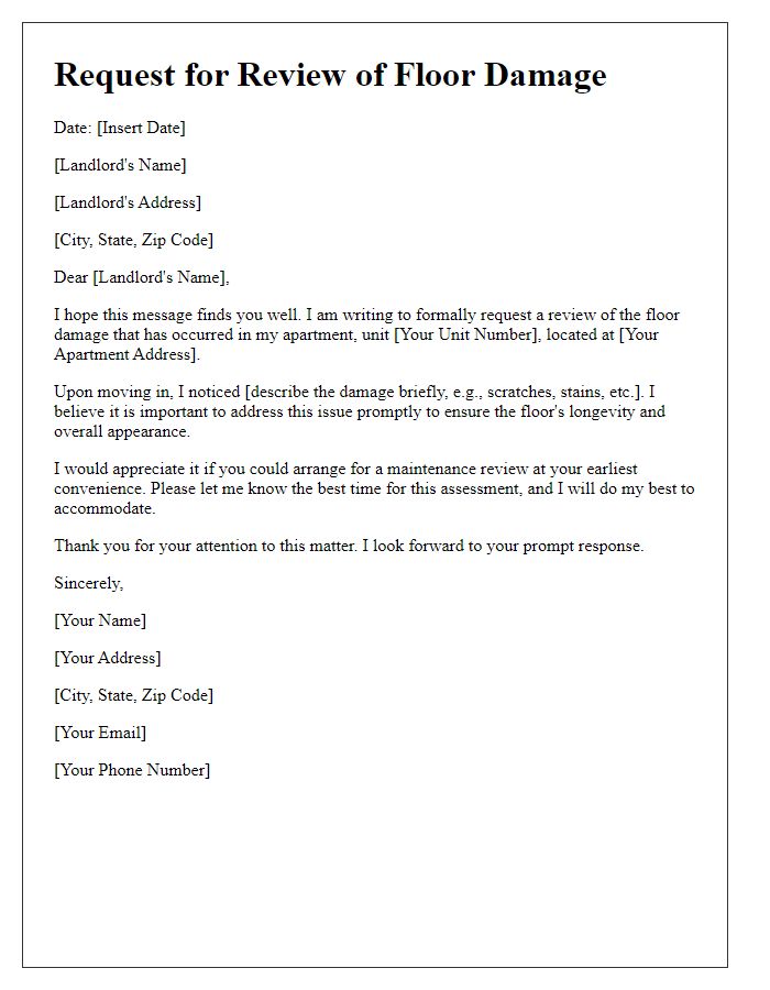 Letter template of Request for Tenant's Floor Damage Review