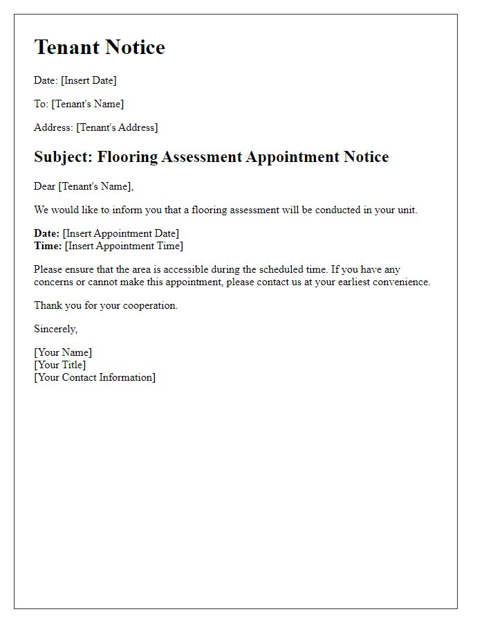 Letter template of Tenant Notice for Flooring Assessment Appointment