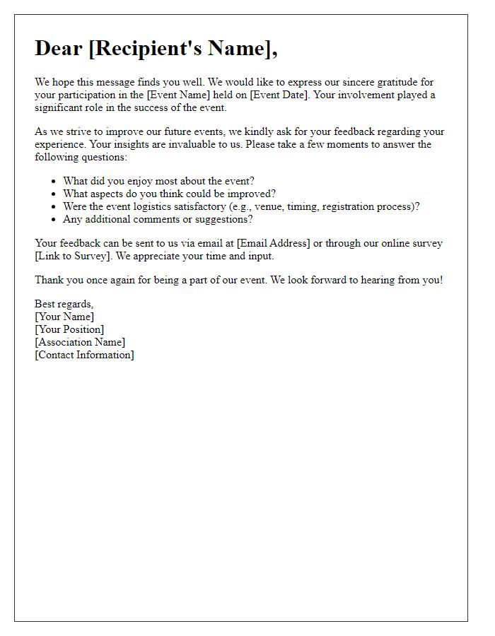 Letter template of association event feedback inquiry