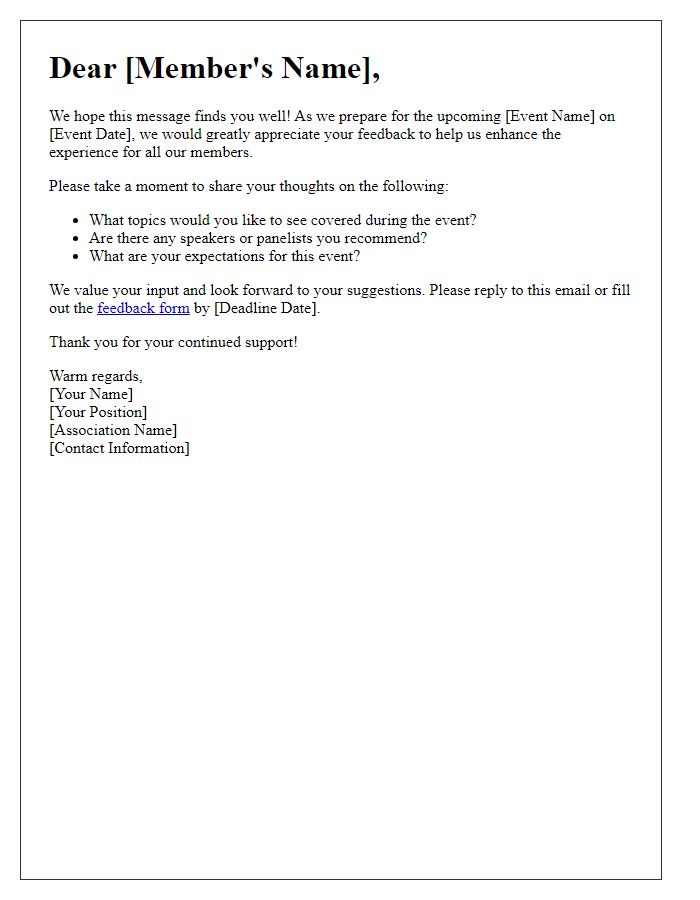 Letter template of pre-event feedback request for association members