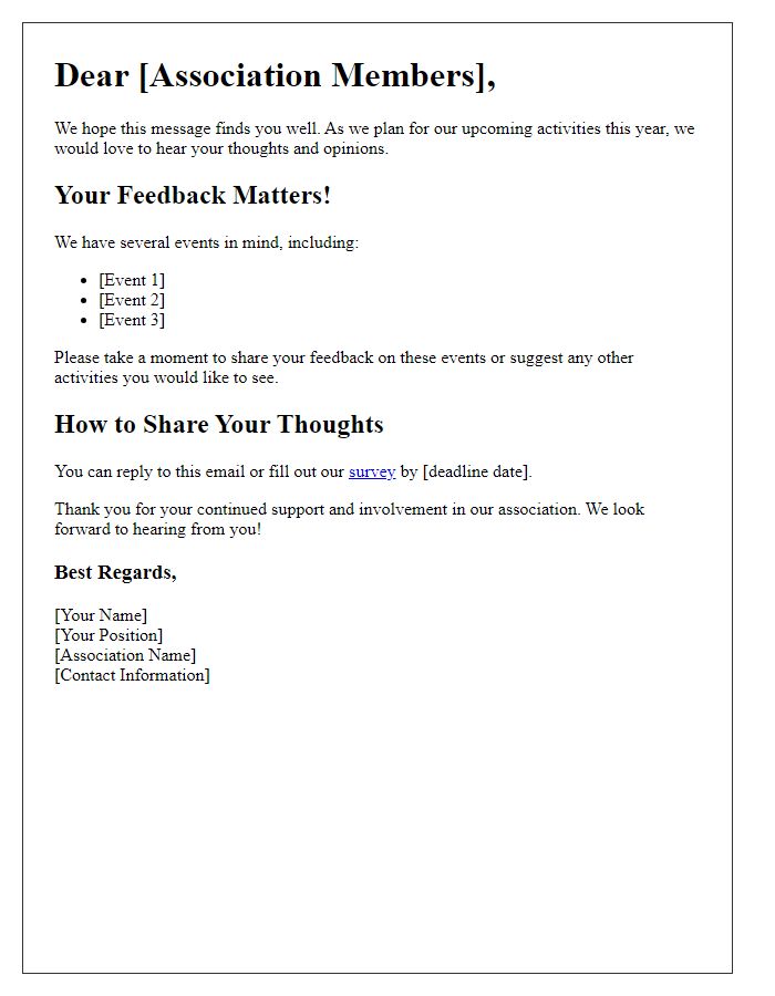 Letter template of soliciting opinions on upcoming association activities