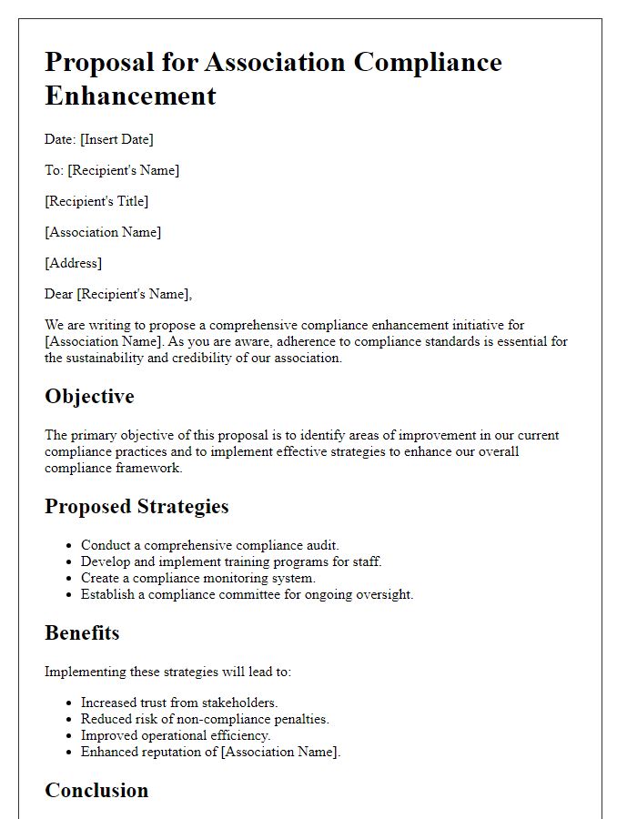 Letter template of association compliance enhancement proposal