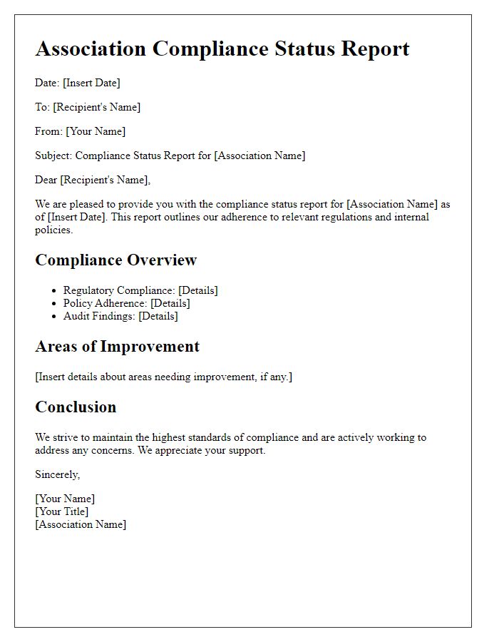 Letter template of association compliance status report