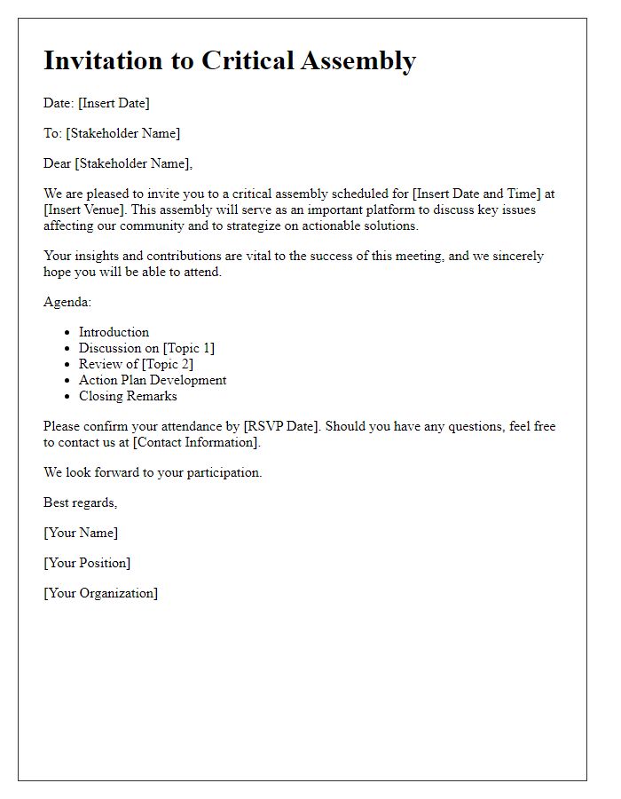 Letter template of critical assembly invitation for stakeholders