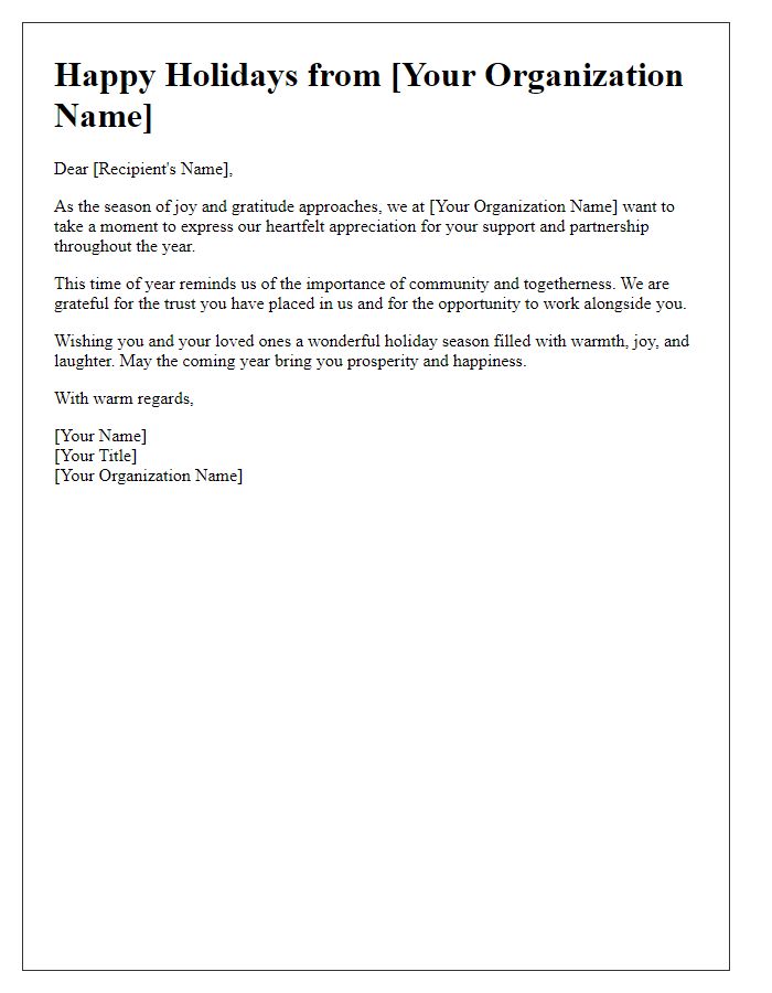 Letter template of seasonal cheer from our organization