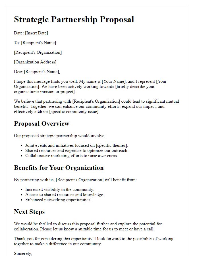 Letter template of strategic partnership proposal for community organizations.