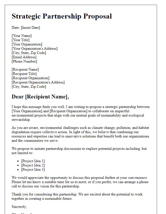 Letter template of strategic partnership proposal for environmental projects.