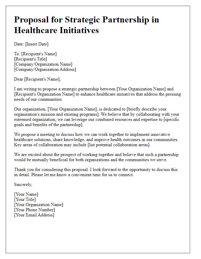 Letter template of strategic partnership proposal for healthcare initiatives.