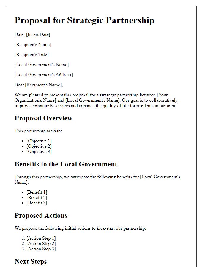 Letter template of strategic partnership proposal for local government.