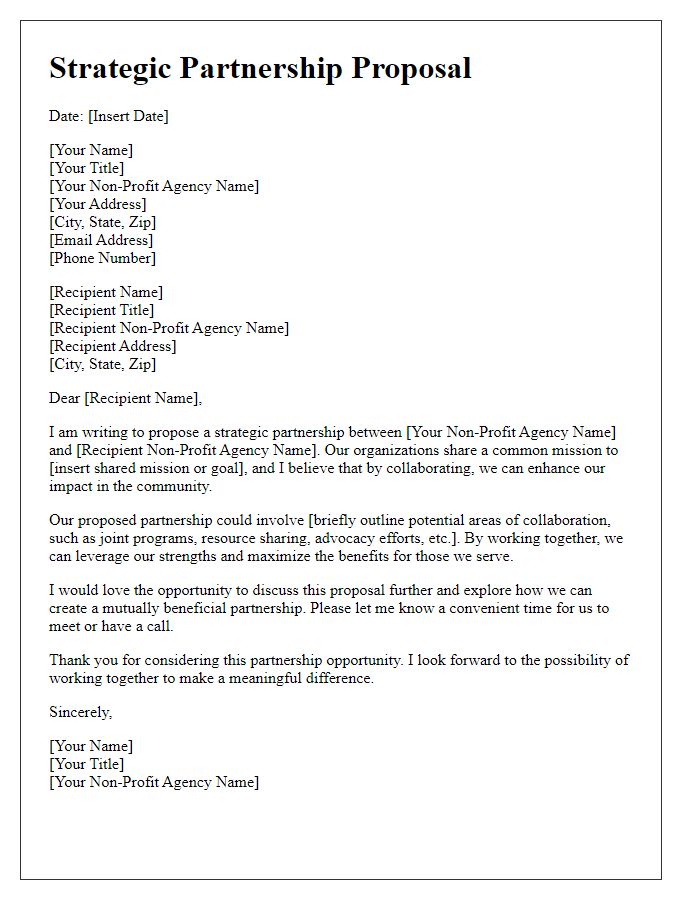 Letter template of strategic partnership proposal for non-profit agencies.