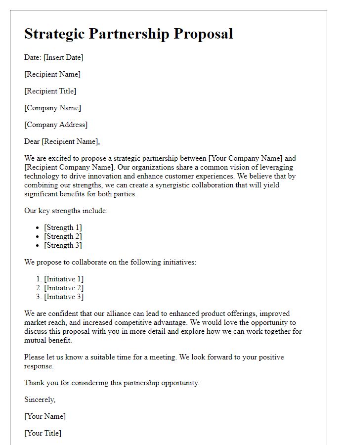 Letter template of strategic partnership proposal for technology alliances.