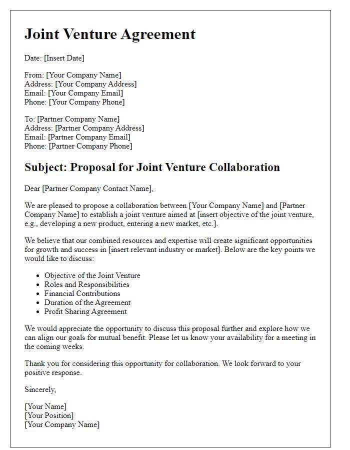 Letter template of collaboration joint venture arrangement