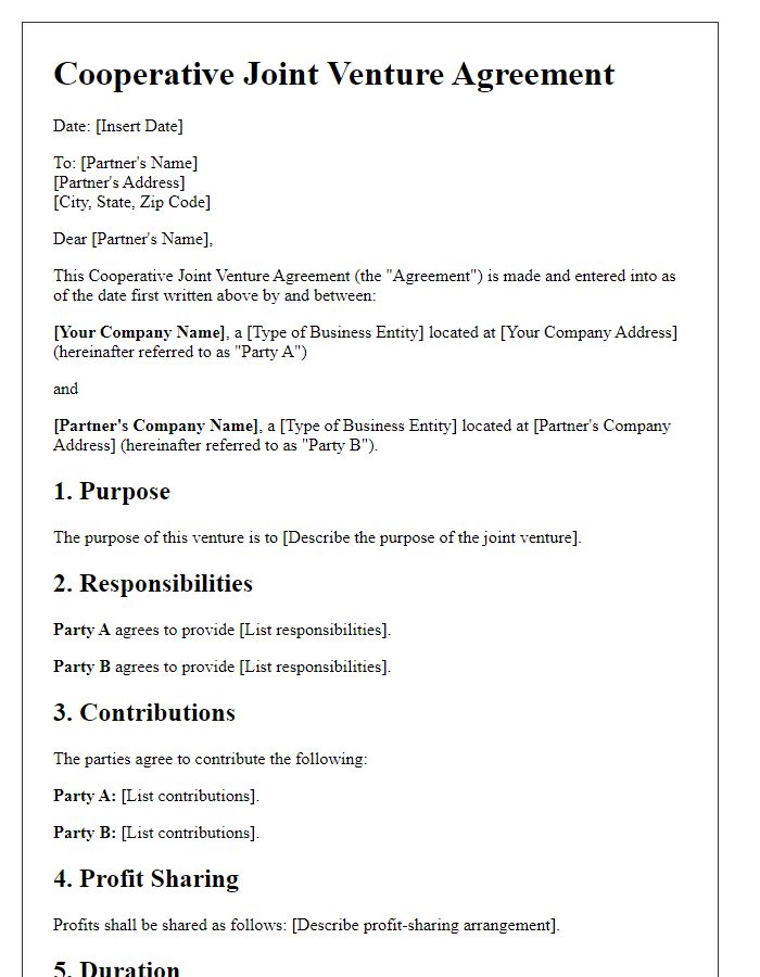 Letter template of cooperative joint venture agreement