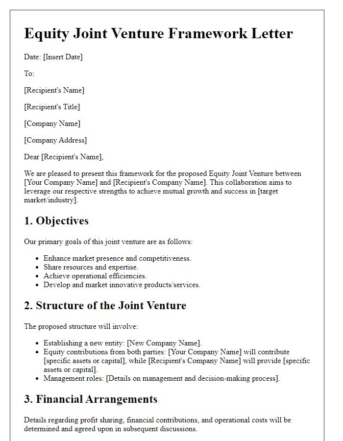 Letter template of equity joint venture framework