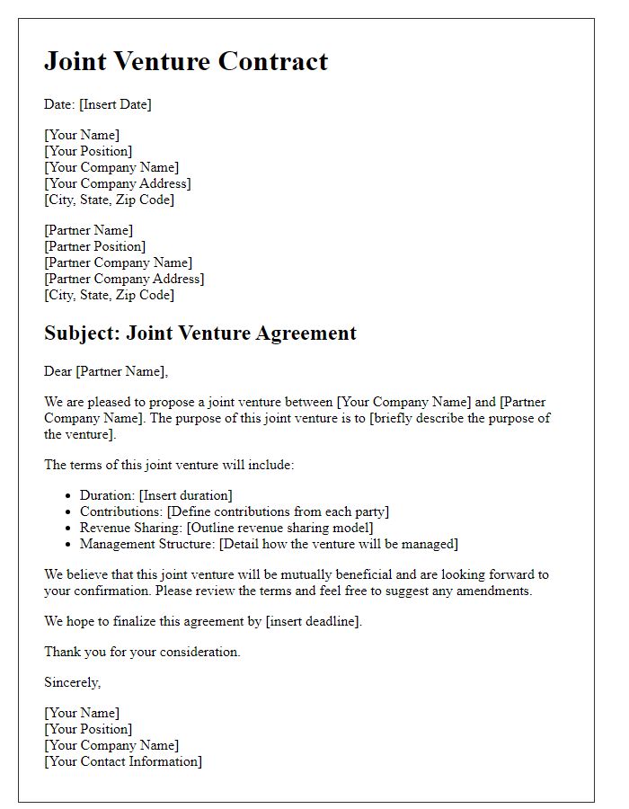 Letter template of formal joint venture contract