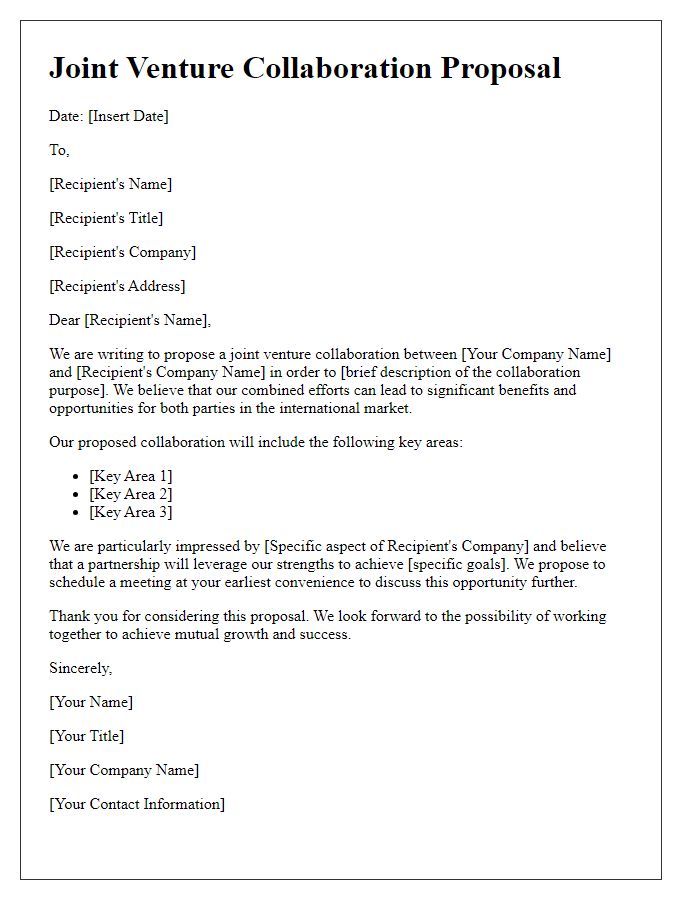 Letter template of international joint venture collaboration