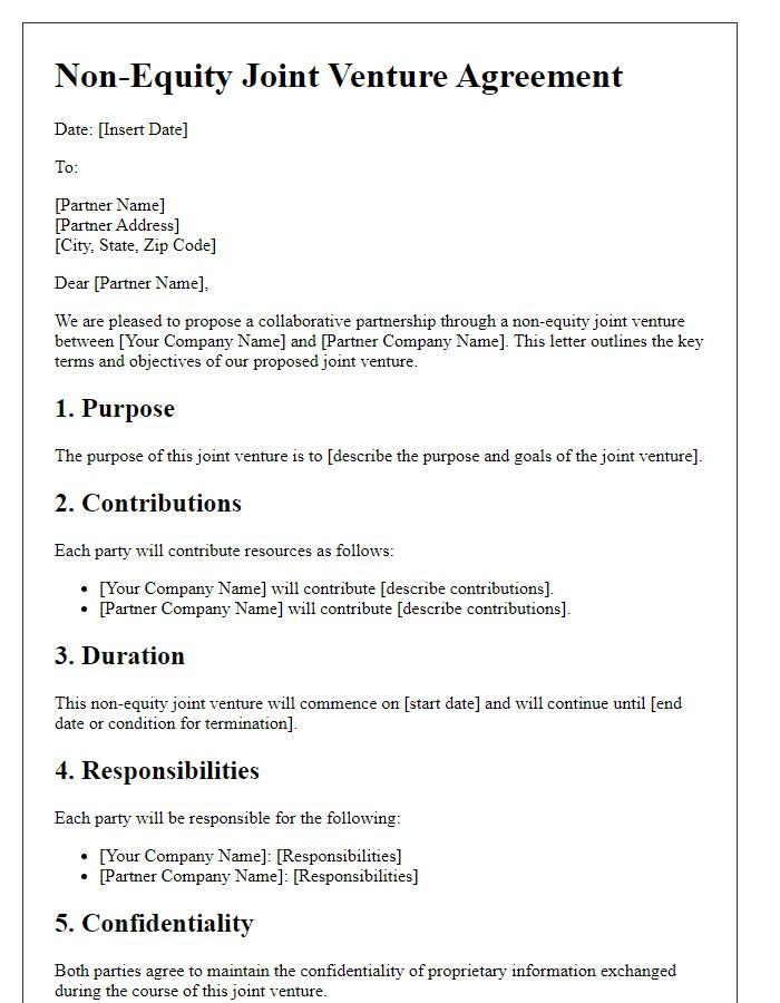 Letter template of non-equity joint venture agreement