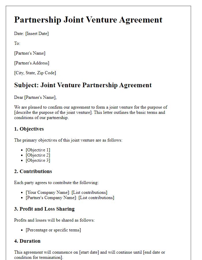 Letter template of partnership joint venture agreement