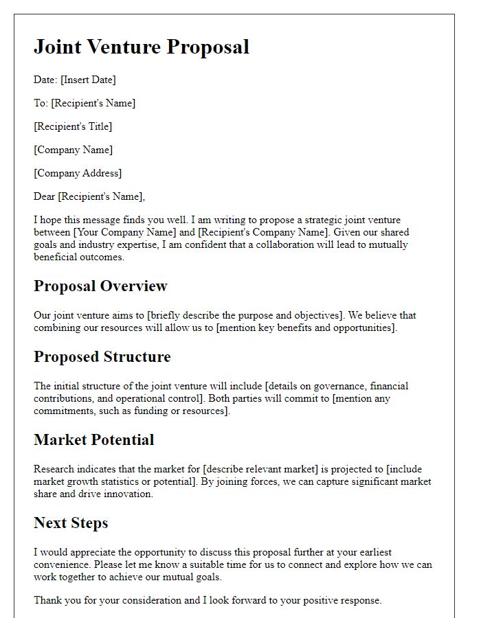 Letter template of strategic joint venture proposal