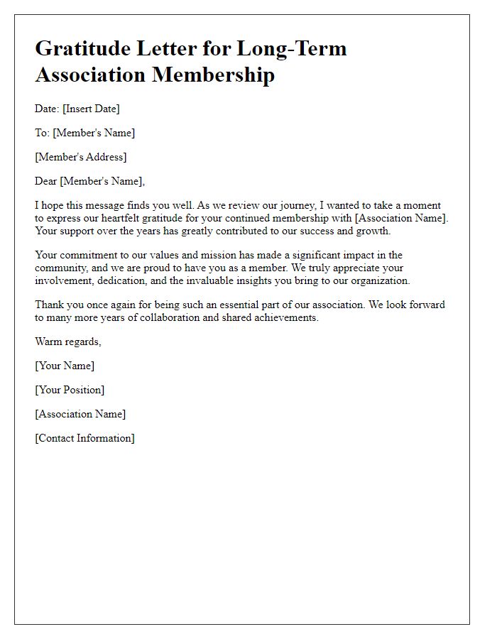 Letter template of gratitude for long-term association membership