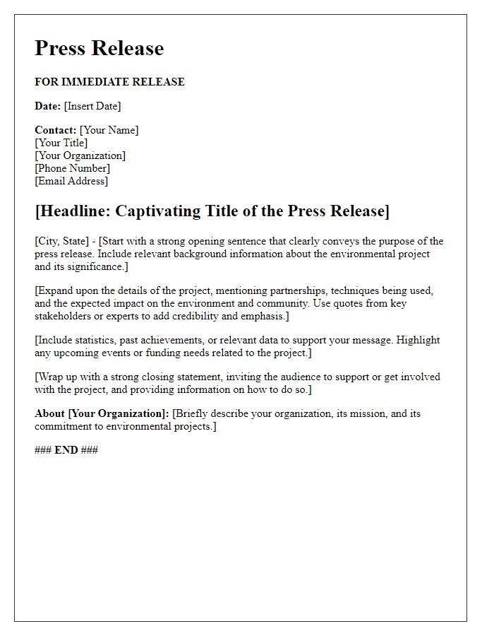 Letter template of press release distribution for environmental projects.