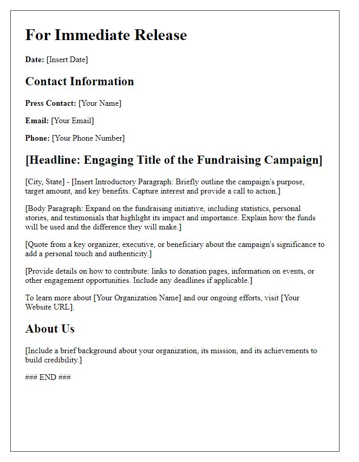 Letter template of press release distribution for fundraising campaigns.