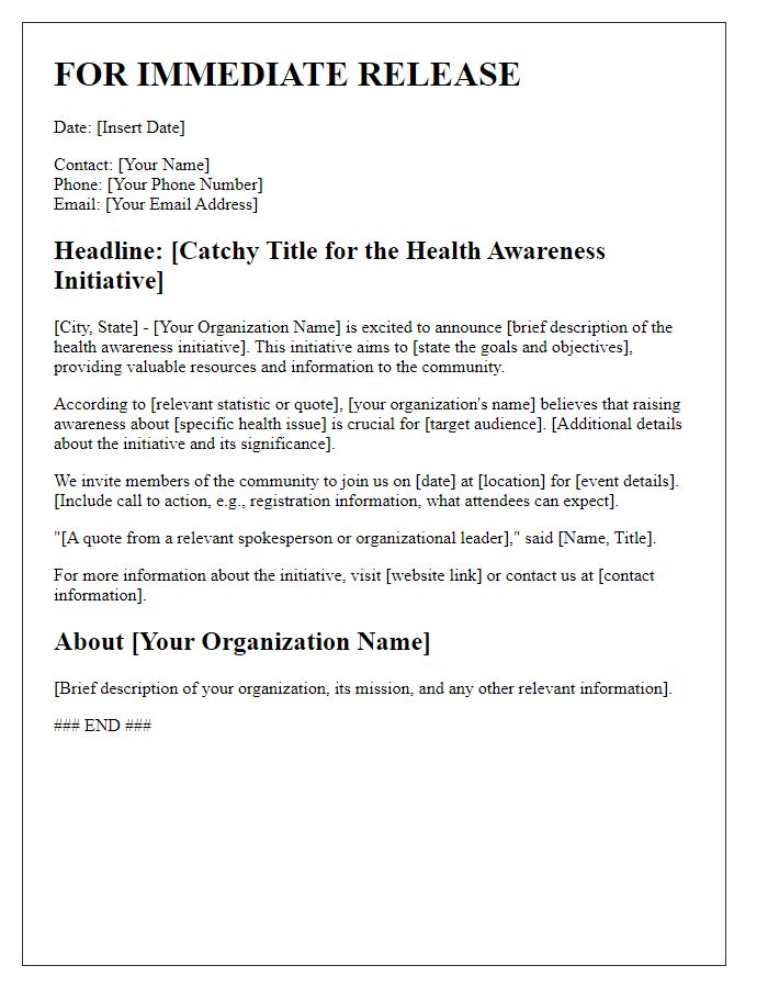 Letter template of press release distribution for health awareness initiatives.