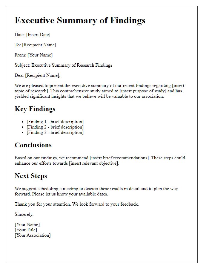 Letter template of association executive summary findings