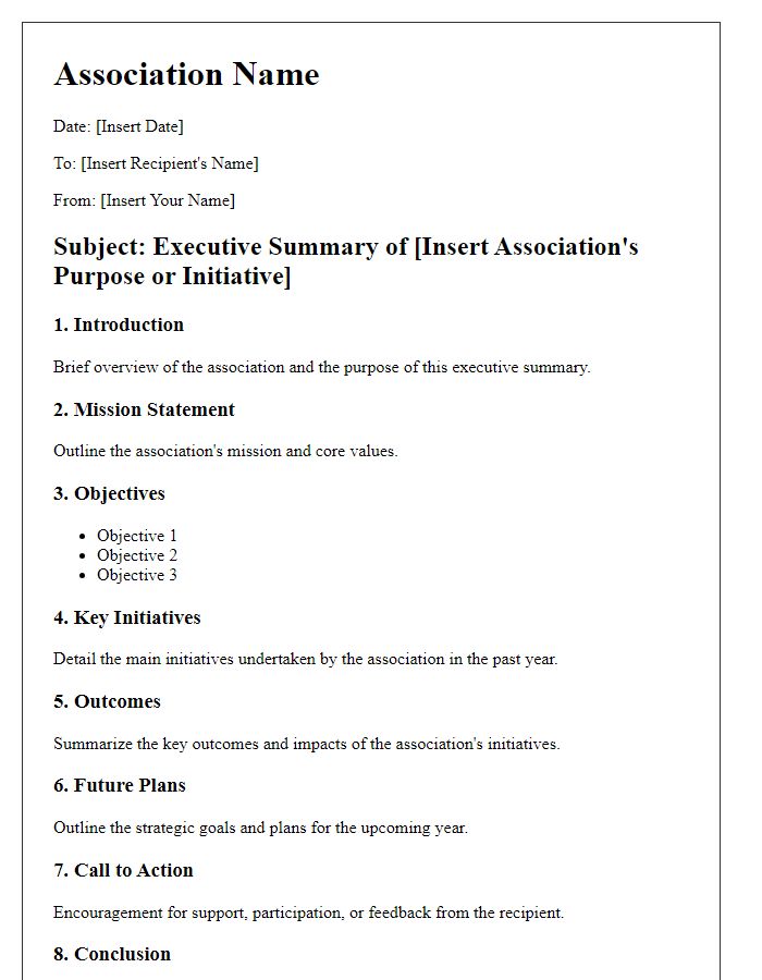 Letter template of association executive summary outline