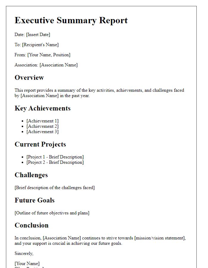 Letter template of association executive summary report