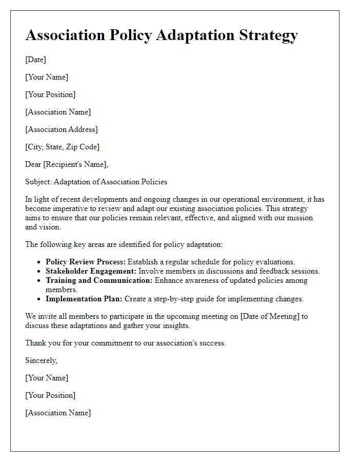 Letter template of association policy adaptation strategy.