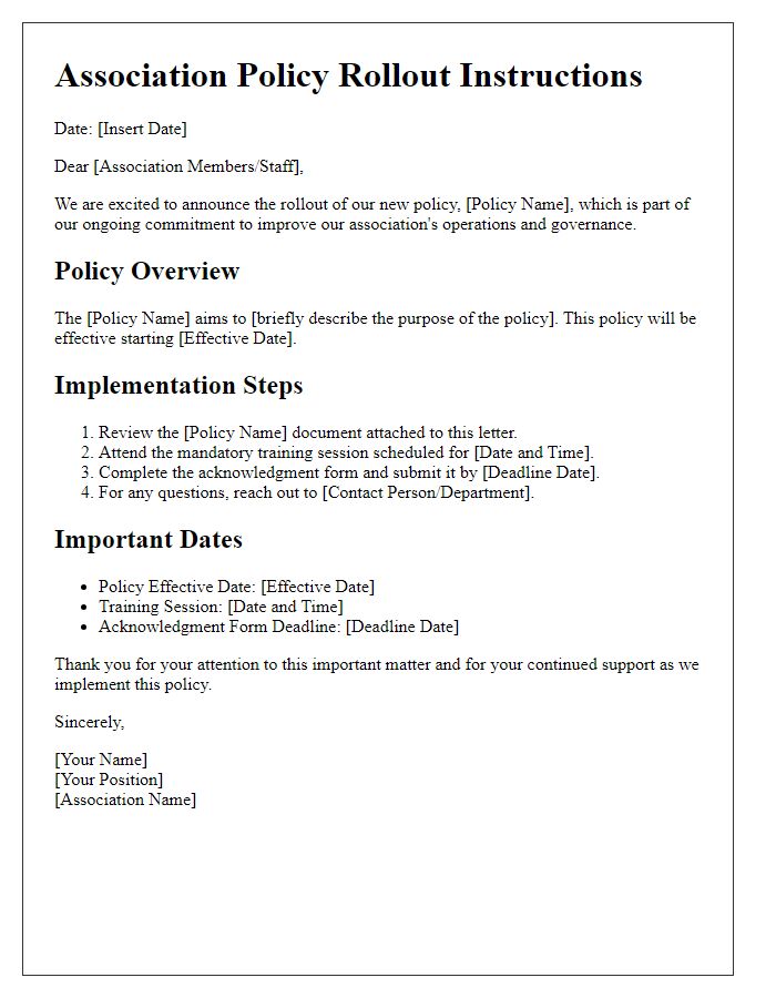 Letter template of association policy rollout instructions.