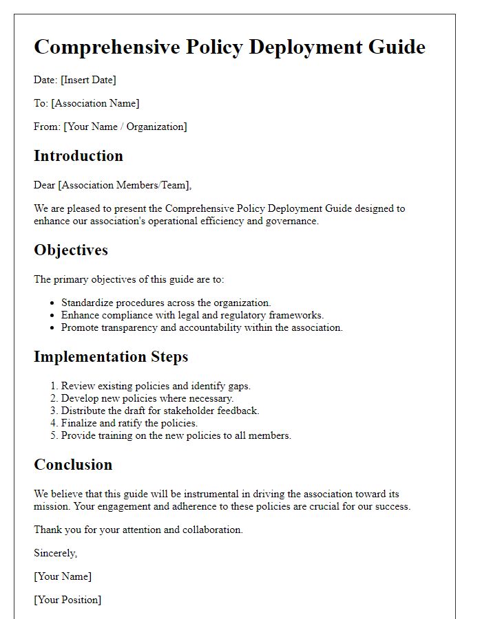 Letter template of comprehensive policy deployment guide for associations.