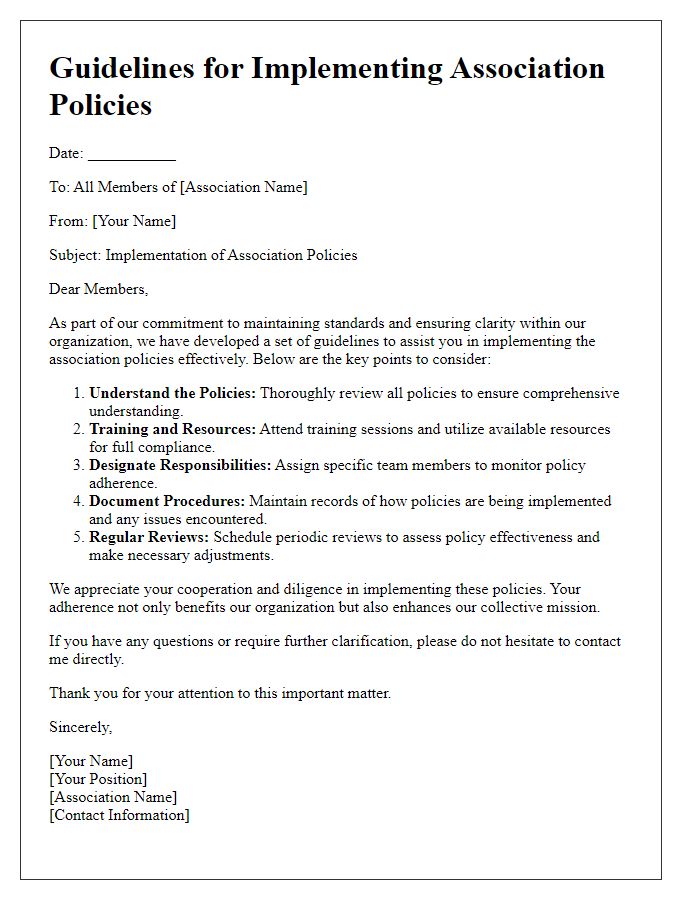 Letter template of guidelines for implementing association policies.