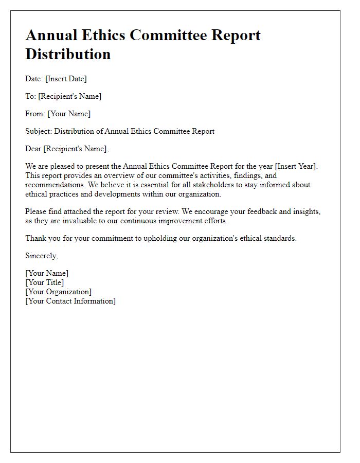 Letter template of annual ethics committee report distribution