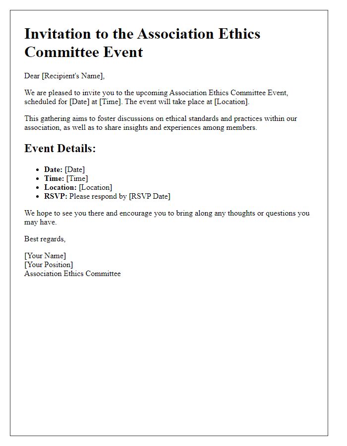 Letter template of association ethics committee event invitation