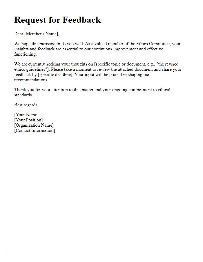 Letter template of ethics committee feedback request for members