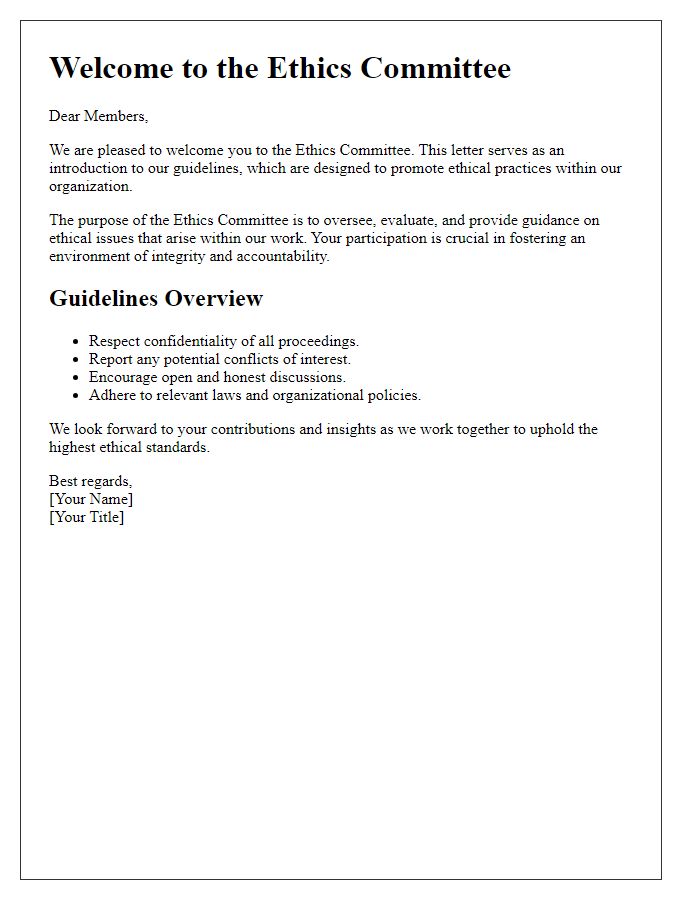 Letter template of ethics committee guidelines introduction for members